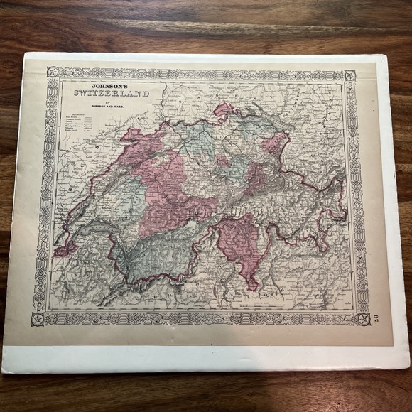 Johnson & Ward Other - Antique 1860s Johnson & Ward Switzerland Map Hand Colored Original Atlas
